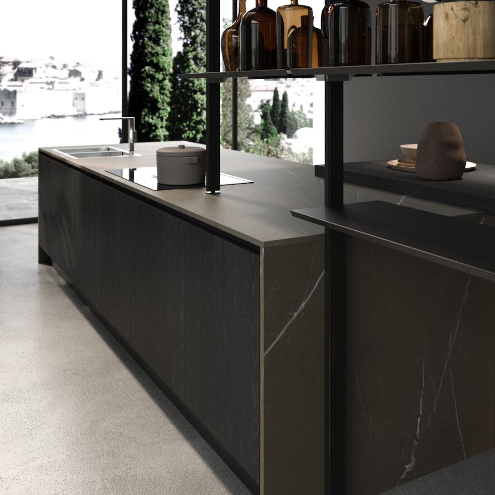 Cucina con isola a muro: evoluzione progettuale degli ambienti multifunzionali moderni